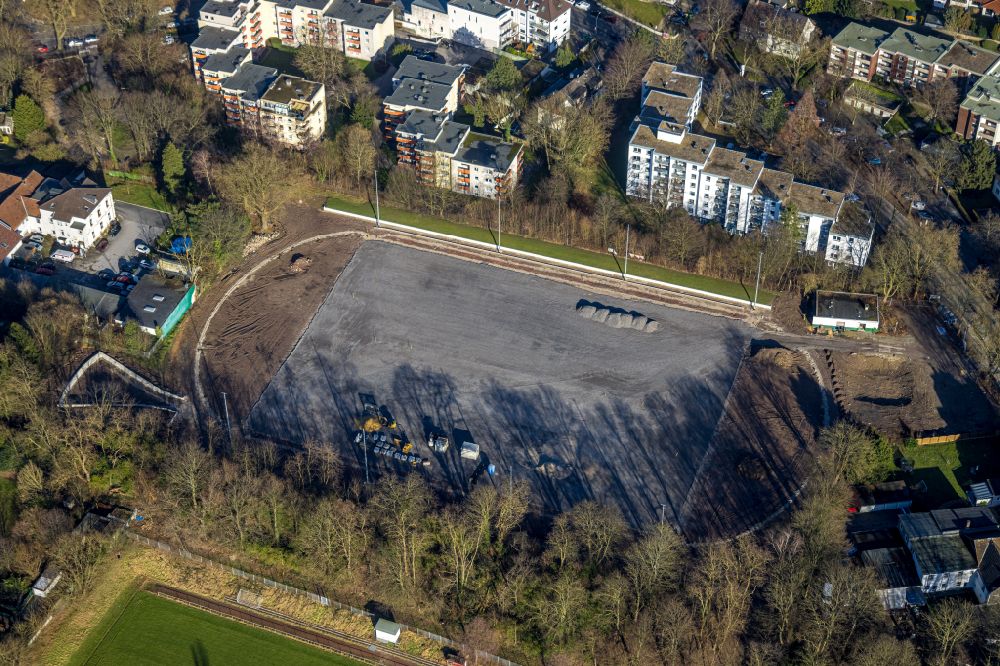 Werne from the bird's eye view: Construction work on the sports field soccer field of WSV Bochum 06 e.V. on Heinrich-Gustav-Strasse in Werne in the Ruhr area in the state of North Rhine-Westphalia, Germany