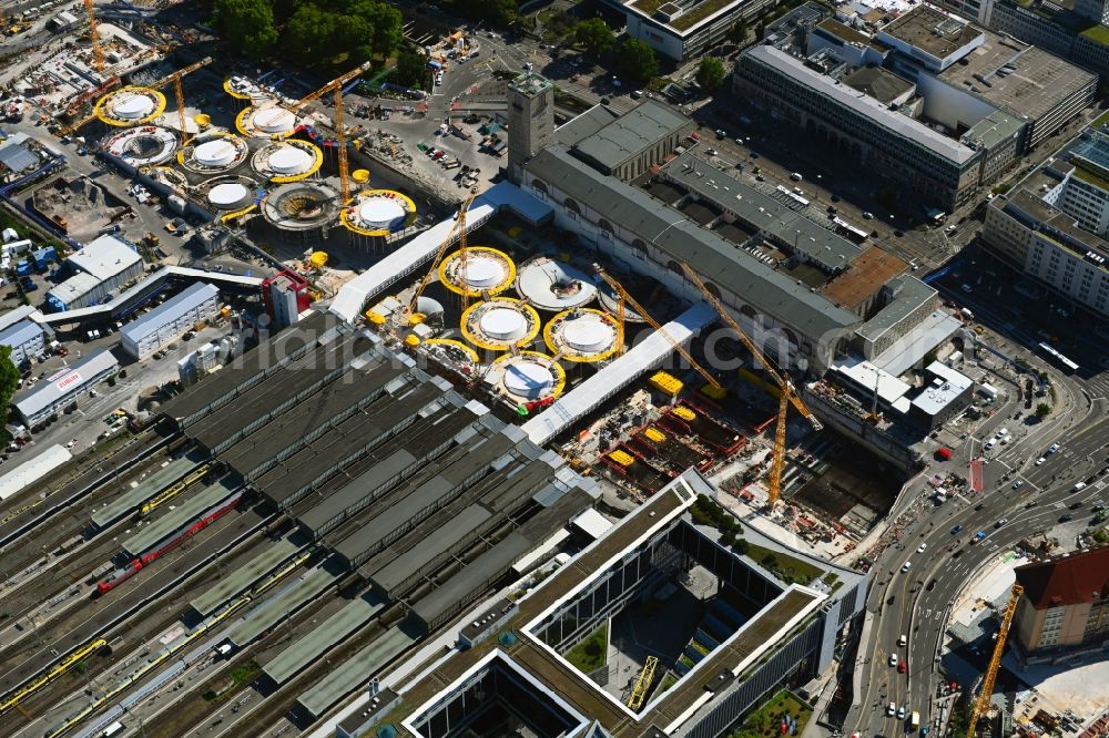Stuttgart from above - Building of the main station of the railway and construction site for the development project Stuttgart 21 in Stuttgart in the state of Baden-Wurttemberg