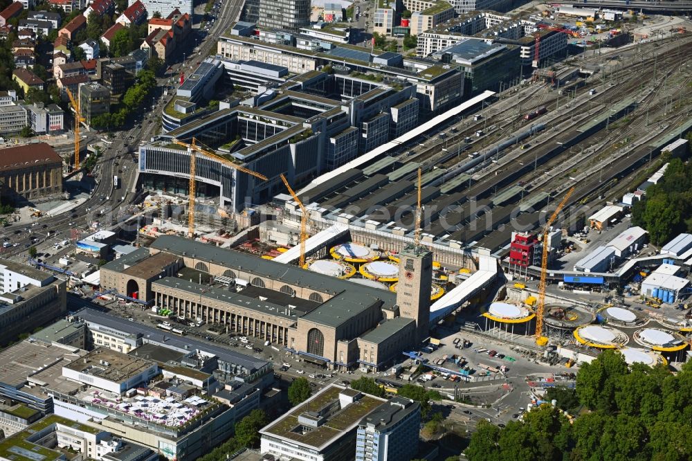 Stuttgart from above - Building of the main station of the railway and construction site for the development project Stuttgart 21 in Stuttgart in the state of Baden-Wurttemberg