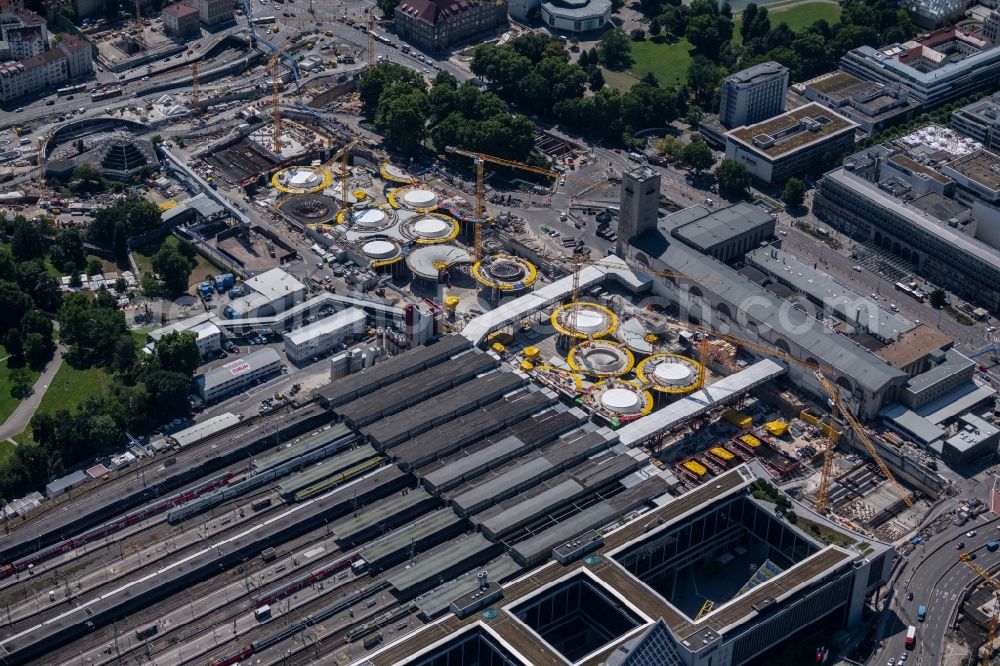 Aerial image Stuttgart - building of the main station of the railway and construction site for the development project Stuttgart 21 in Stuttgart in the state of Baden-Wurttemberg