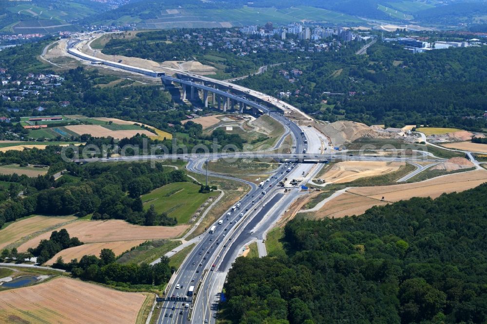 Würzburg from the bird's eye view: Construction work at the Heidingsfeld valley bridge of the federal motorway A3 in the South of Wuerzburg in the state of Bavaria