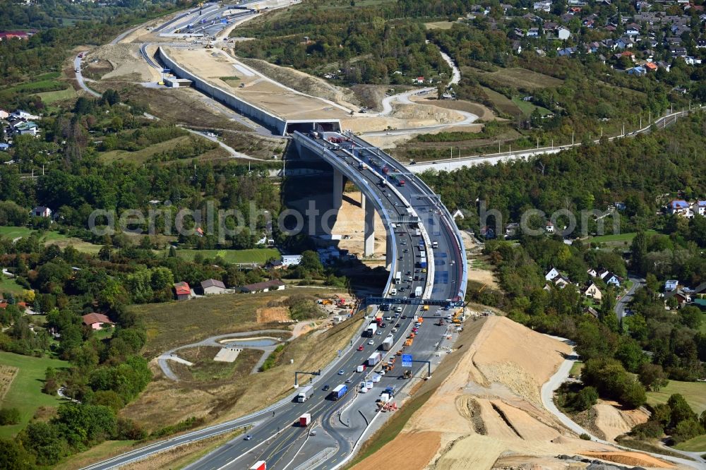 Aerial image Würzburg - Construction work at the Heidingsfeld valley bridge of the federal motorway A3 in the South of Wuerzburg in the state of Bavaria