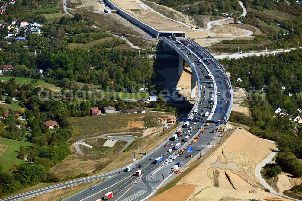 Aerial photograph Würzburg - Construction work at the Heidingsfeld valley bridge of the federal motorway A3 in the South of Wuerzburg in the state of Bavaria