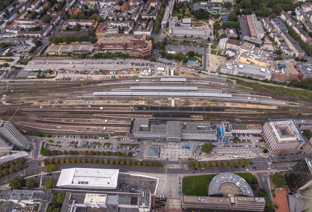 Aerial photograph Dortmund - Construction work to rebuild the platforms at the main train station in the district Cityring-West in Dortmund at Ruhrgebiet in the state North Rhine-Westphalia, Germany