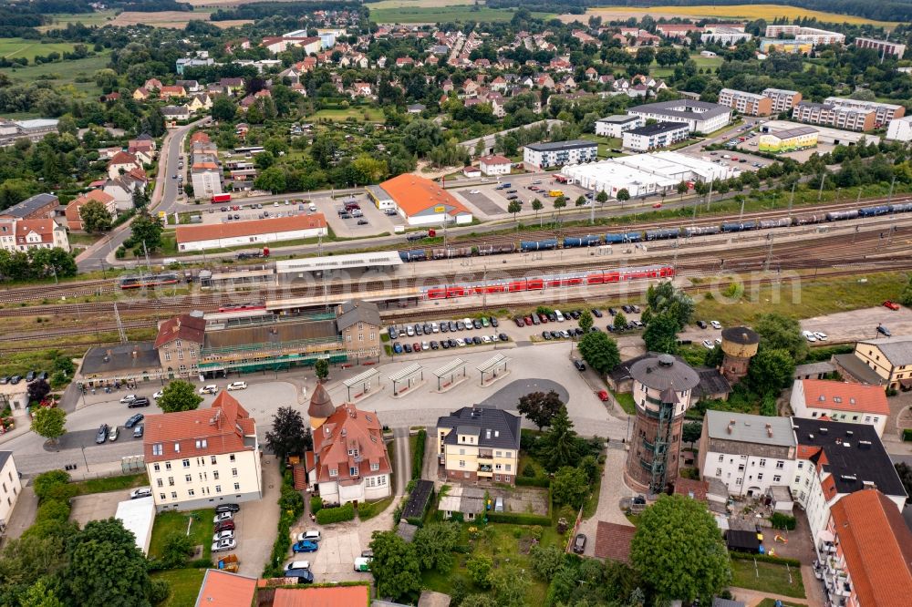 Aerial photograph Angermünde - Construction work for the reconstruction of the station building of Hauptbahnhofes in Angermuende in the state Brandenburg, Germany
