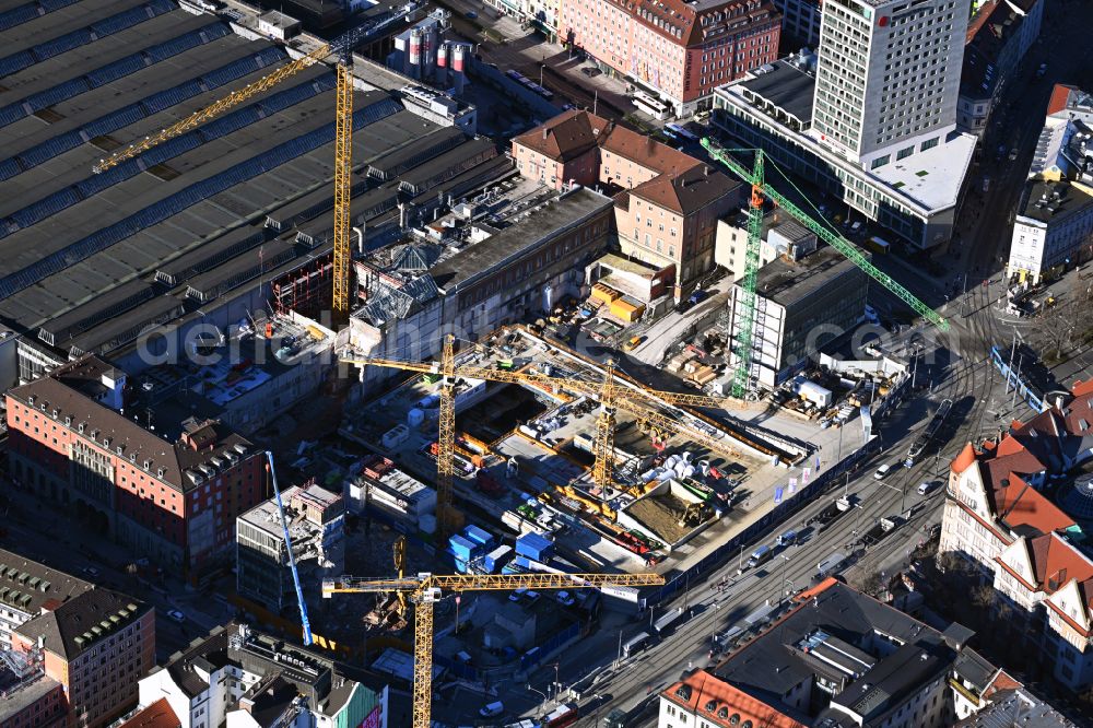 Aerial photograph München - Construction work for the reconstruction of the station building of Central Stationes on place Bahnhofplatz in the district Ludwigsvorstadt-Isarvorstadt in Munich in the state Bavaria, Germany