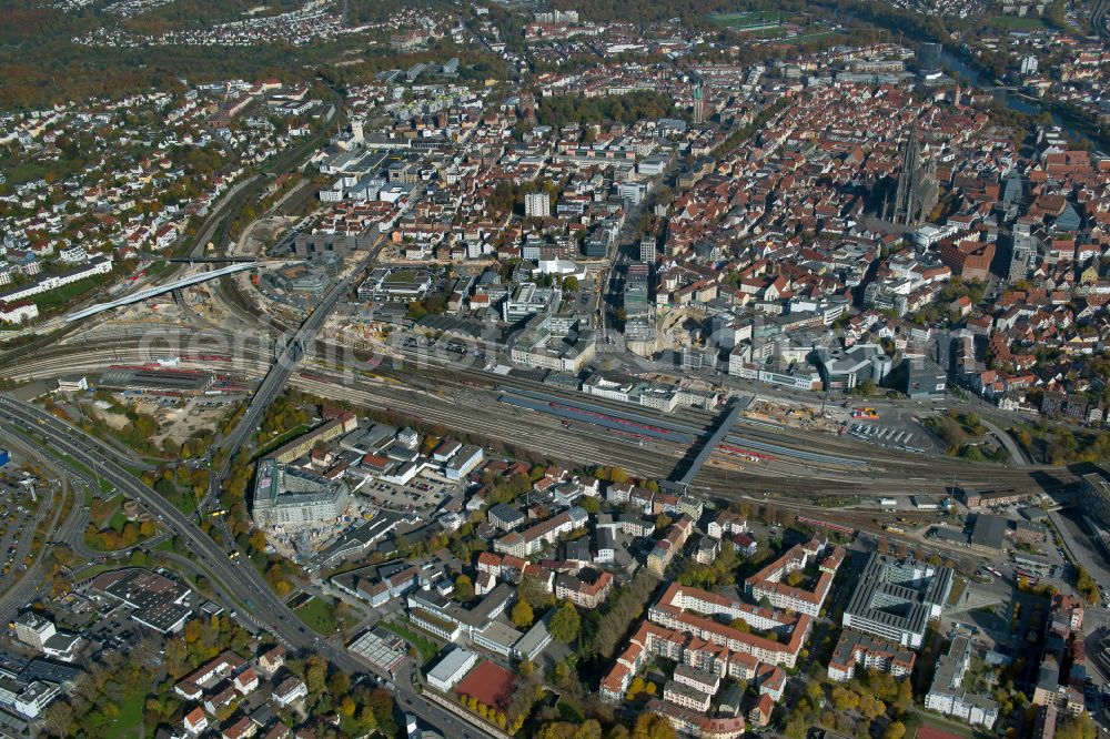 Aerial photograph Ulm - Construction work for the reconstruction of the station building of Ulm Hbf in the district Offenhausen in Ulm in the state Baden-Wurttemberg, Germany