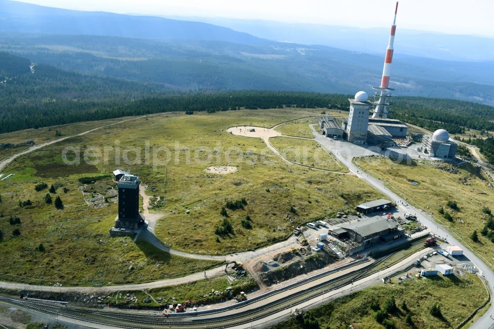 Aerial photograph Brocken - Construction work for the reconstruction of the station building of Harzer Schmalspurbahnen GmbH on Brocken in the state Saxony-Anhalt, Germany