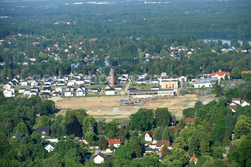 Aerial image Königs Wusterhausen - Construction site of the future residential area Koenigsufer on the banks of Zernsee on Wustroweg destrict Zernsdorf in Koenigs Wusterhausen in Brandenburg
