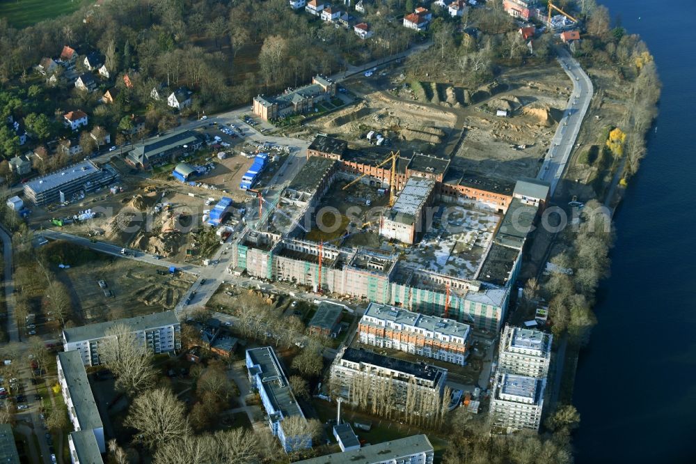 Aerial photograph Berlin - Ruin the buildings and halls of alten REWATEX - Waescherei in the district Spindlersfeld in Berlin, Germany