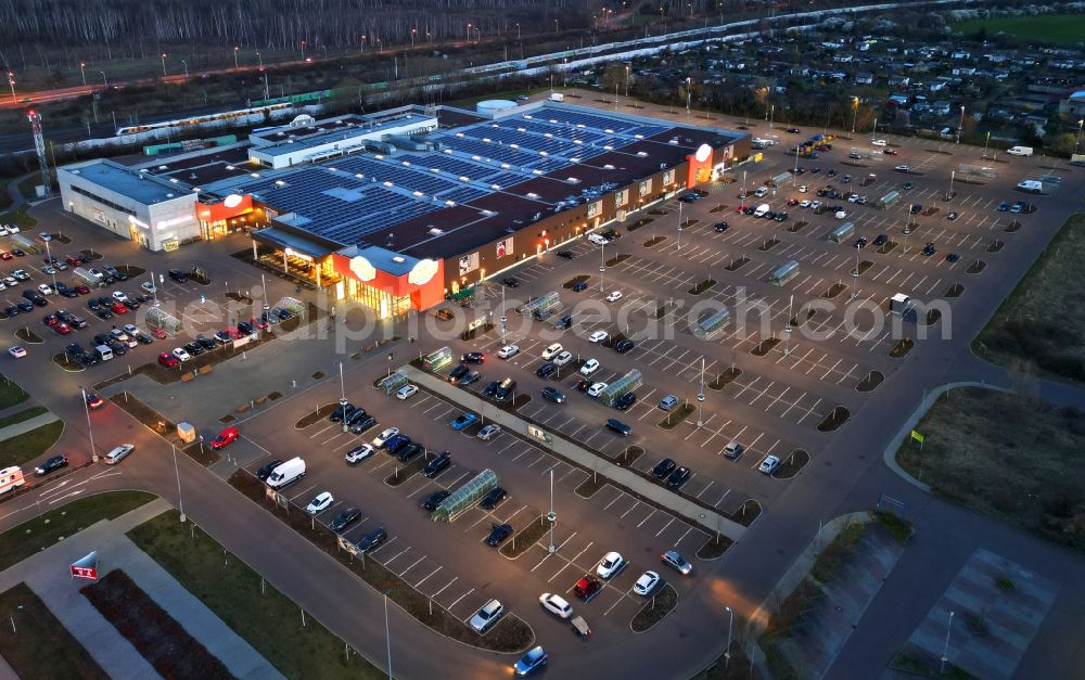 Halle (Saale) from above - Building of the hardware store between Dieselstrasse and Zeppelinstrasse in Halle (Saale) in the state Saxony-Anhalt, Germany