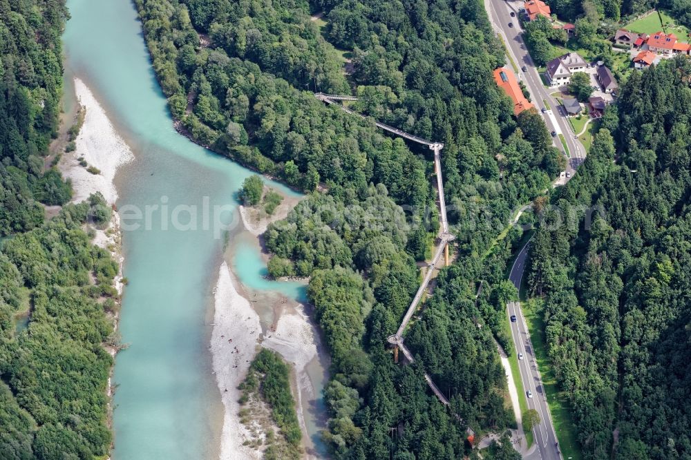 Füssen from the bird's eye view: Tree crown path in Fuessen in the state Bavaria, Germany