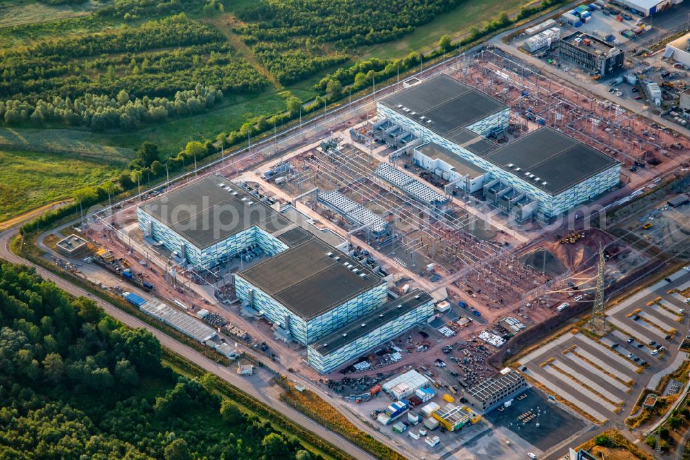 Aerial photograph Philippsburg - Remains of the decommissioned reactor blocks and facilities of the nuclear power plant - KKW Kernkraftwerk EnBW Kernkraft GmbH, Philippsburg nuclear power plant and rubble of the two cooling towers in Philippsburg in the state Baden-Wuerttemberg, Germany