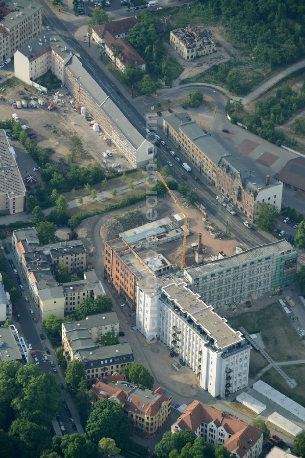 Aerial image Magdeburg - View of the construction project MESSMA - Lofts in the district of Buckau in Magdeburg in the state of Saxony-Anhalt