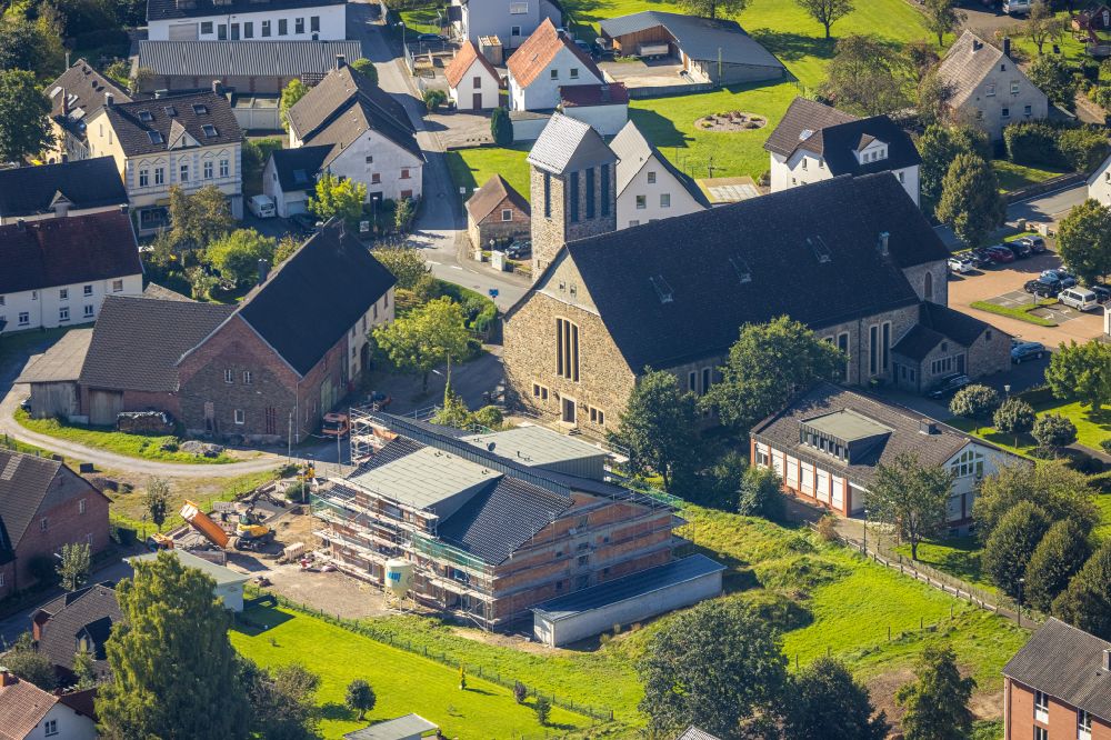 Aerial image Garbeck - Construction site for the new construction of a barrier-free senior and age-appropriate residential complex on Kirchstrasse in Garbeck in the state North Rhine-Westphalia, Germany