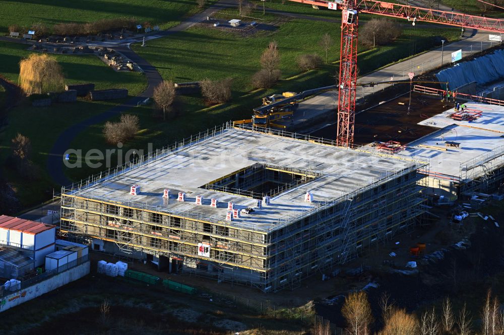 Zwenkau from above - Construction site from the construction of a senior and age-appropriate residential complex aiutanda Lebenspark on Zwenkauer See on street Steife Brise in Zwenkau in the state Saxony, Germany