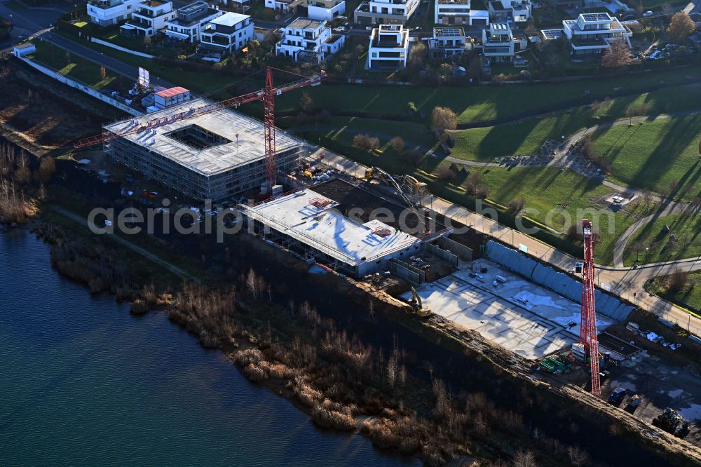 Aerial photograph Zwenkau - Construction site from the construction of a senior and age-appropriate residential complex aiutanda Lebenspark on Zwenkauer See on street Steife Brise in Zwenkau in the state Saxony, Germany