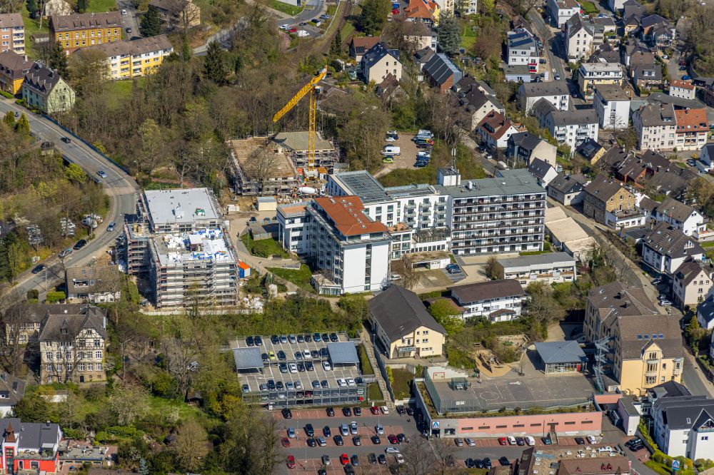 Herdecke from the bird's eye view: Construction site from the construction of a senior and age-appropriate residential complex on Goethestrasse in the district Westende in Herdecke in the state North Rhine-Westphalia, Germany