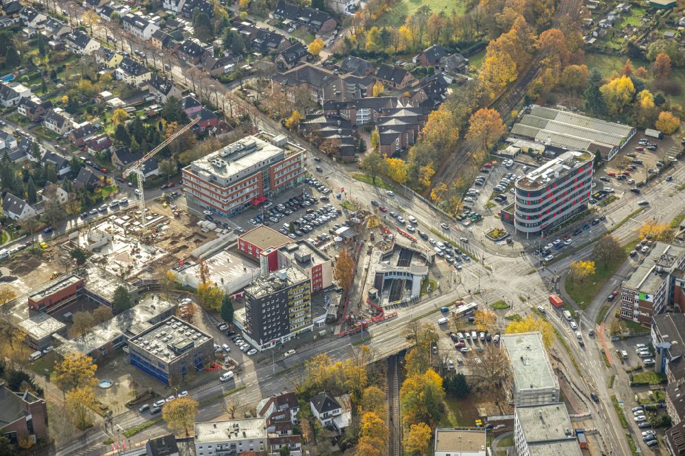 Aerial image Duisburg - Construction site from the construction of a senior and age-appropriate residential complex on street Sittardsberger Allee - Swakopmunder Strasse in the district Huckingen in Duisburg at Ruhrgebiet in the state North Rhine-Westphalia, Germany