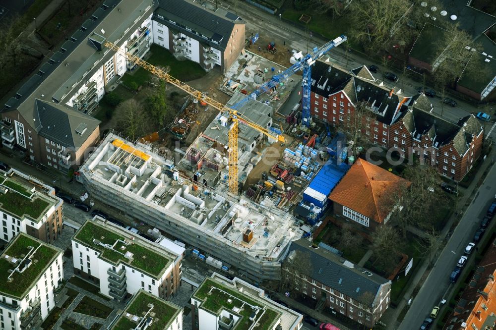 Hamburg from above - Construction site from the construction of a senior and age-appropriate residential complex Alexanderstrasse corner Minenstrasse in the district Sankt Georg in Hamburg, Germany
