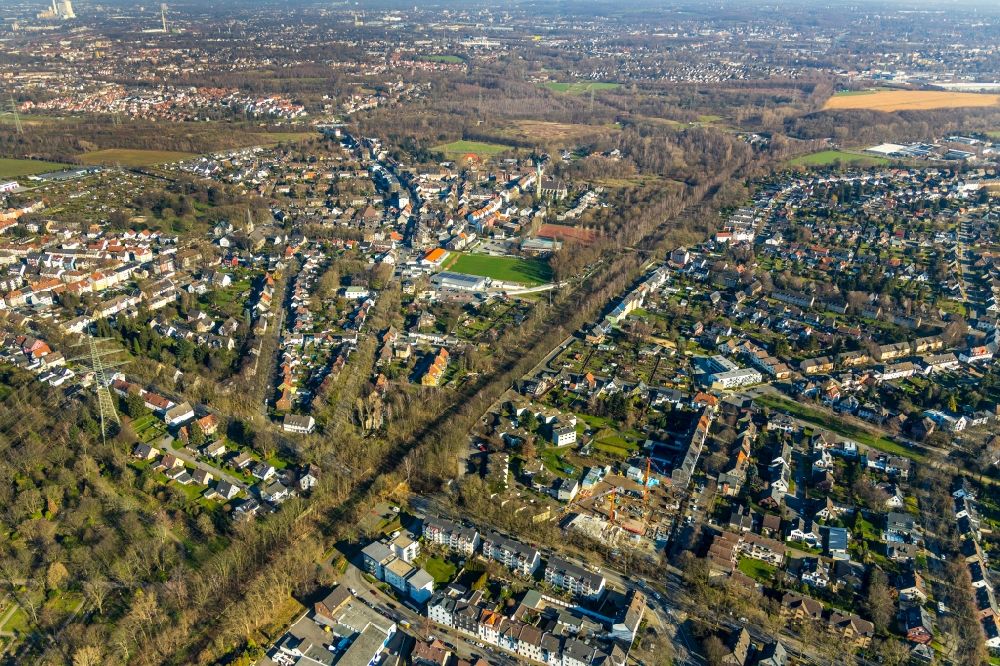 Bochum from the bird's eye view: Construction site from the construction of a senior and age-appropriate residential complex of living quarters Am Beisenkamp Am Beisenkamp - Parkstrasse in the district Wattenscheid in Bochum in the state North Rhine-Westphalia, Germany