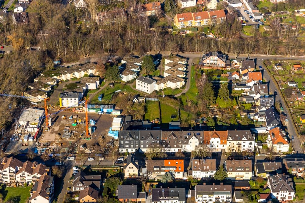 Aerial image Bochum - Construction site from the construction of a senior and age-appropriate residential complex of living quarters Am Beisenkamp Am Beisenkamp - Parkstrasse in the district Wattenscheid in Bochum in the state North Rhine-Westphalia, Germany