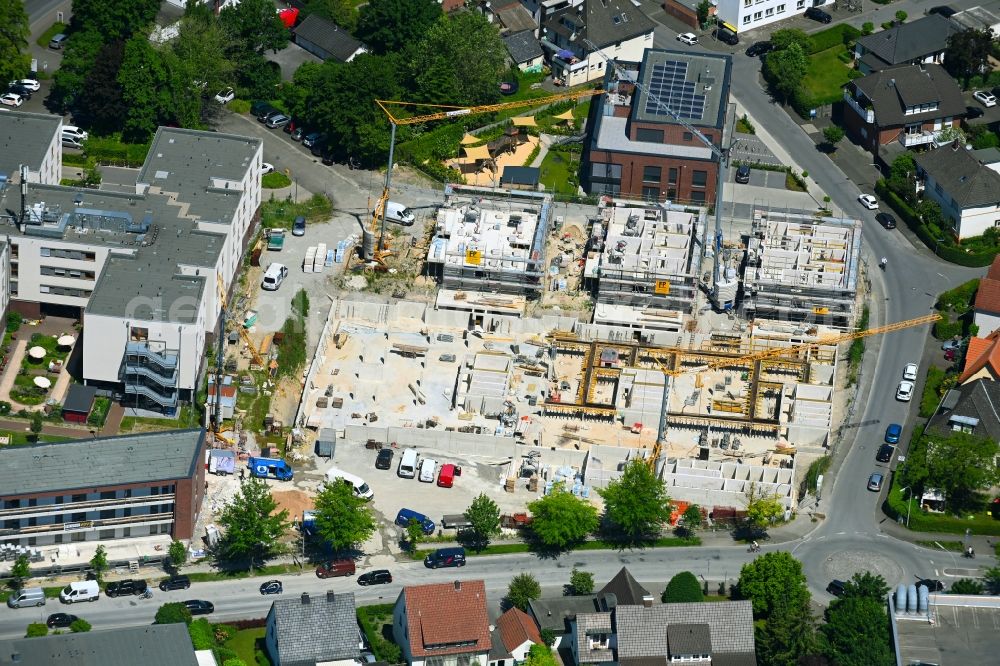 Rheda from above - Construction site from the construction of a senior and age-appropriate residential complex Seniorenzentrum St. Elisabeth in Rheda in the state North Rhine-Westphalia, Germany