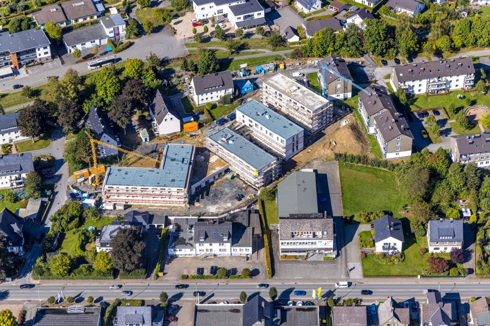 Aerial image Schmallenberg - Construction site from the construction of a senior and age-appropriate residential complex Weitblick Hohe Fohr in Schmallenberg at Sauerland in the state North Rhine-Westphalia, Germany