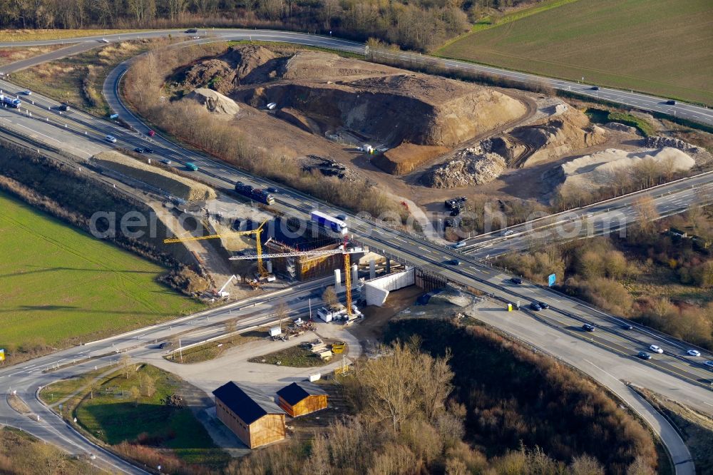 Aerial image Northeim - Construction site for the new building of Routing and traffic lanes over the highway bridge in the motorway A 7 in Northeim in the state Lower Saxony, Germany