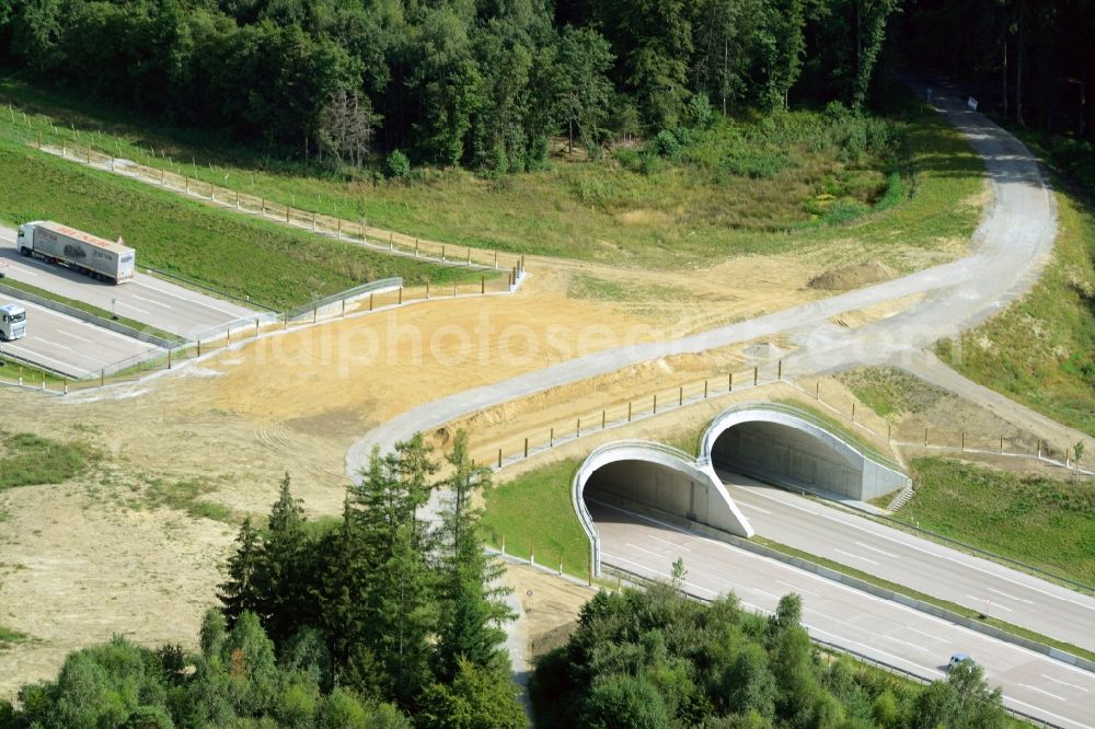 Aerial image Gersthofen - Construction site for the new building of Routing and traffic lanes over the highway bridge in the motorway A 8 in Gersthofen in the state Bavaria