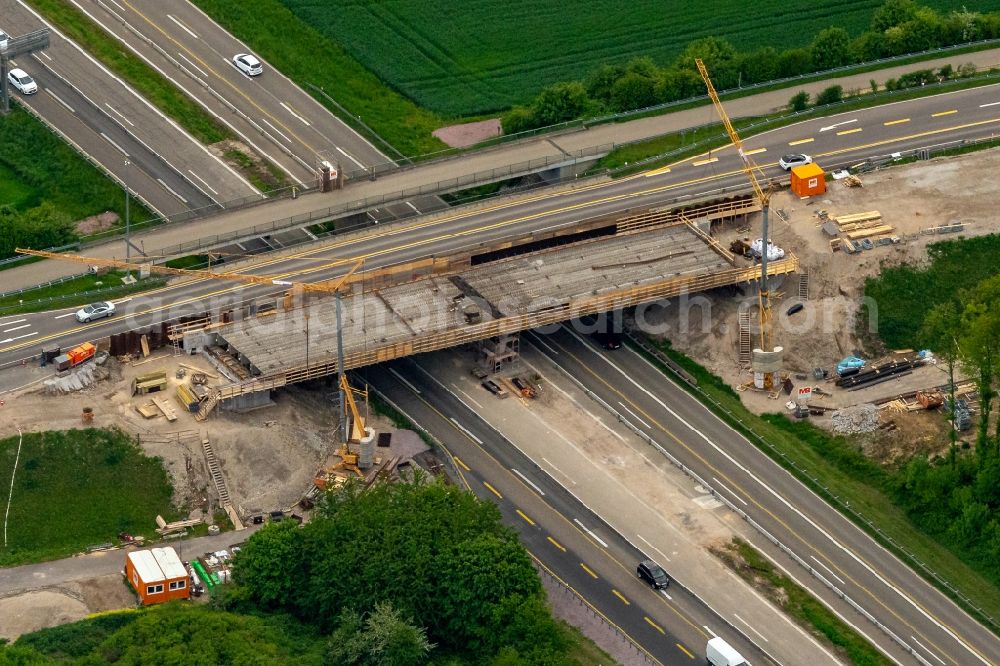 Aerial image Ringsheim - Construction site of routing and traffic lanes during the highway exit and access the motorway A 5 in Ringsheim in the state Baden-Wurttemberg, Germany