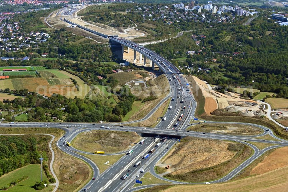 Aerial image Würzburg - Construction site of routing and traffic lanes during the highway exit and access the motorway A 3 in Wuerzburg in the state Bavaria, Germany