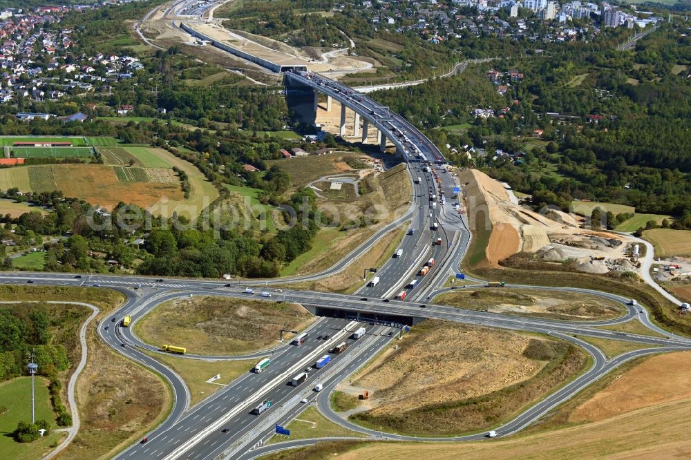Aerial photograph Würzburg - Construction site of routing and traffic lanes during the highway exit and access the motorway A 3 in Wuerzburg in the state Bavaria, Germany
