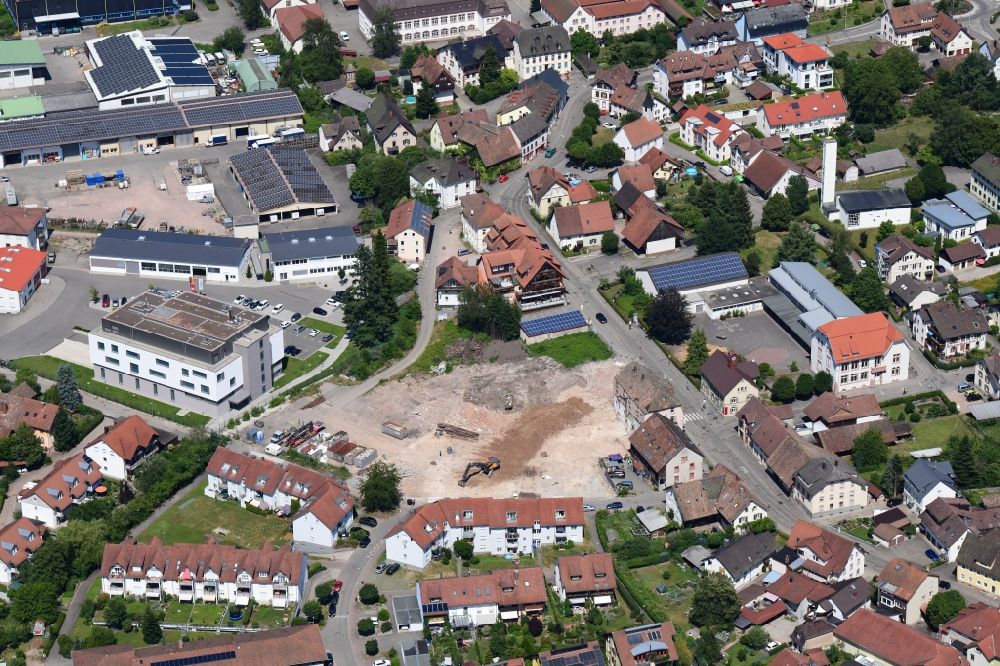 Schopfheim from above - Residential construction site for two multi-family houses in the Mainstreet of district Fahrnau in Schopfheim in the state Baden-Wurttemberg, Germany