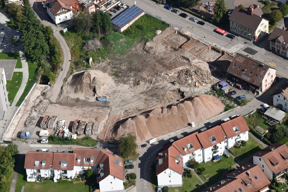 Schopfheim from above - Residential construction site for two multi-family houses in the Mainstreet of district Fahrnau in Schopfheim in the state Baden-Wurttemberg, Germany