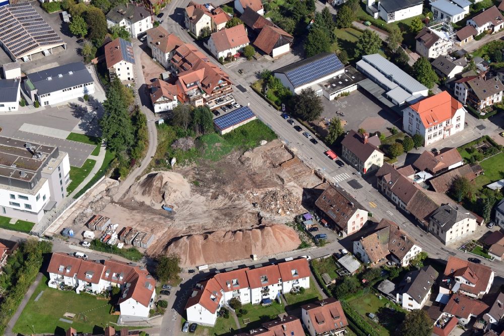 Schopfheim from the bird's eye view: Residential construction site for two multi-family houses in the Mainstreet of district Fahrnau in Schopfheim in the state Baden-Wurttemberg, Germany