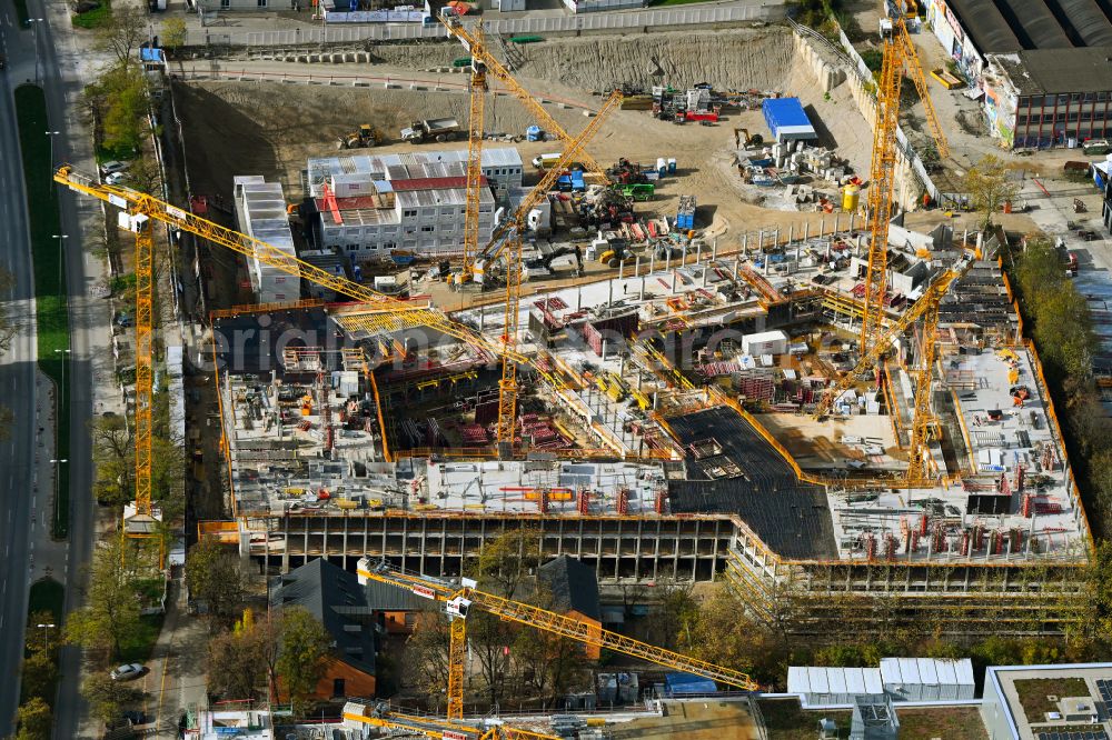 Aerial photograph München - Construction site for the new construction of an office and commercial building ensemble PANDION beat and PANDION soul in the Munich Werksviertel on Anzinger Strasse in the district Haidhausen in Munich in the state Bavaria, Germany
