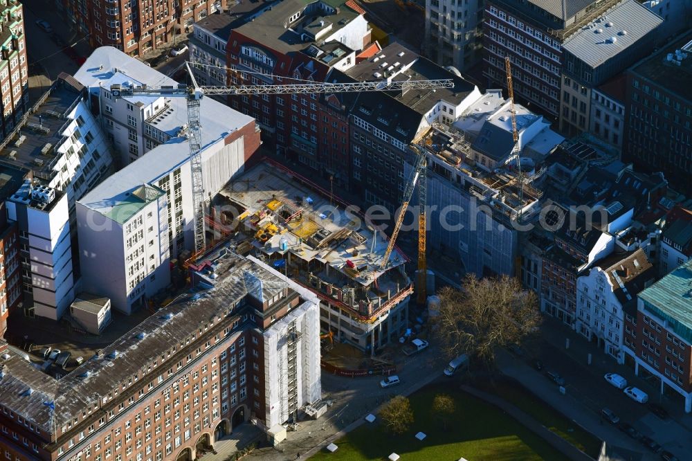 Aerial photograph Hamburg - Building site office building Haus am Domplatz on Curienstrasse - Buceriusstrasse - Schopenstehl in the district Zentrum in Hamburg, Germany