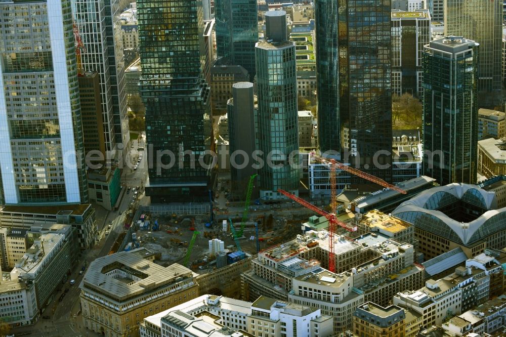 Frankfurt am Main from the bird's eye view: Building site office building Junghof Plaza in Frankfurt in the state Hesse, Germany