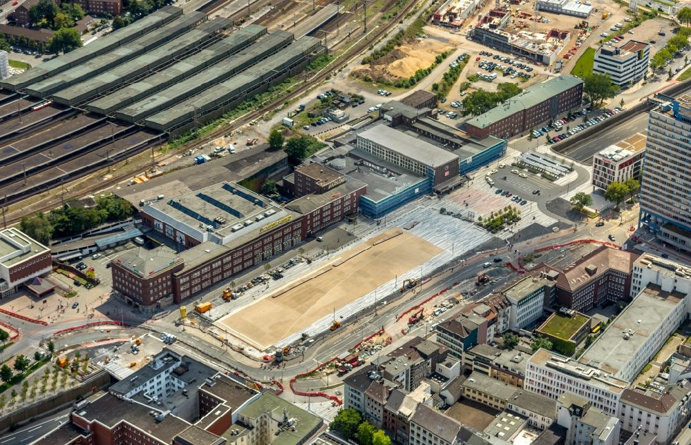 Aerial image Duisburg - Building site office building Mercator One on Mercatorstrasse in Duisburg in the state North Rhine-Westphalia, Germany