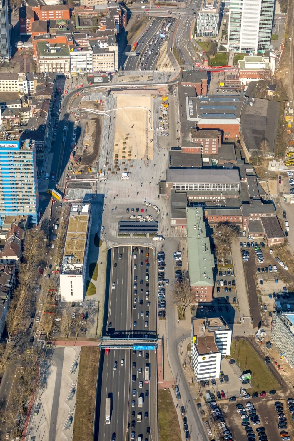 Aerial image Duisburg - Building site office building Mercator One on Mercatorstrasse in the district Dellviertel in Duisburg in the state North Rhine-Westphalia, Germany