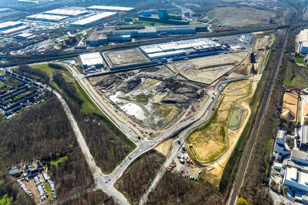 Dortmund from the bird's eye view: Construction site with development and excavation work on the former Hoesch site in Dortmund in the state of North Rhine-Westphalia