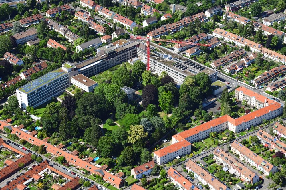 Aerial photograph Basel - Construction site for the extension on the hospital grounds St. Claraspital in Basel, Switzerland
