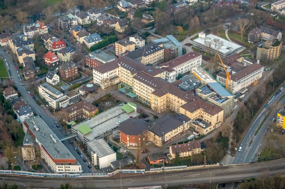 Aerial image Bochum - Construction site for a new extension to the hospital grounds Augusta Kliniken Bochum Hattingen on Bergstrasse in Bochum in the state North Rhine-Westphalia, Germany