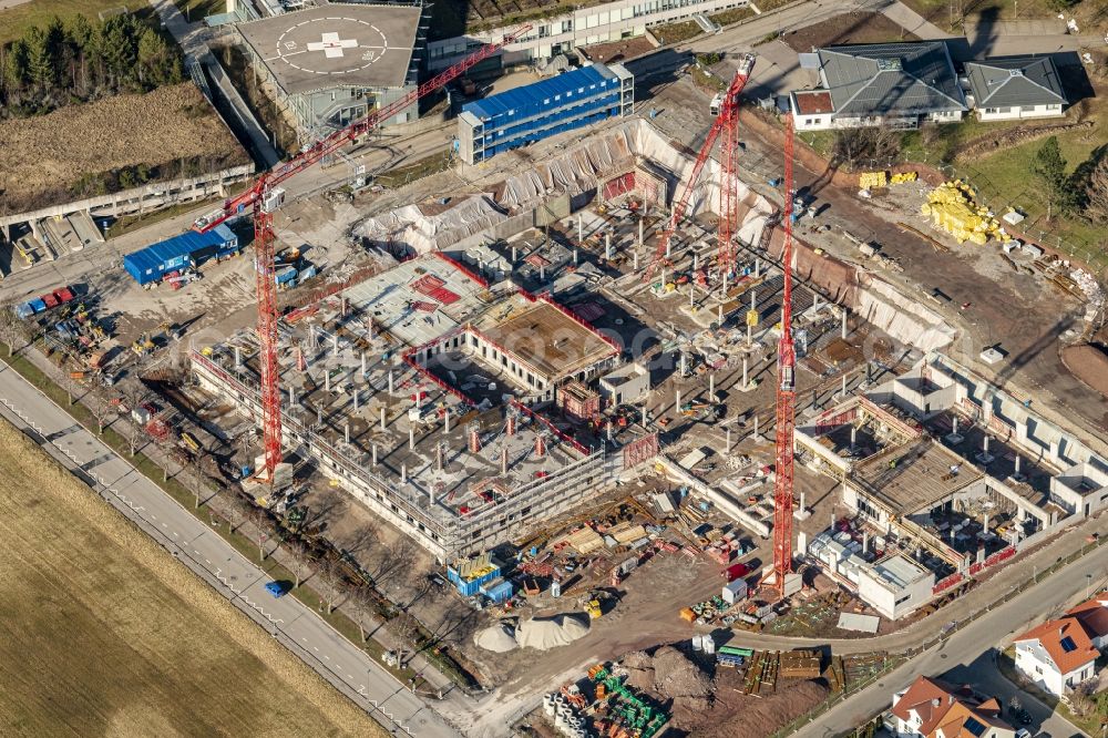 Freudenstadt from the bird's eye view: Construction site for a new extension H-Quadrat to the hospital grounds in Freudenstadt in the state Baden-Wurttemberg, Germany