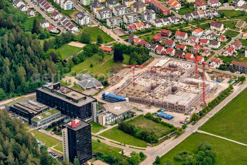 Freudenstadt from above - Construction site for a new extension H-Quadrat to the hospital grounds in Freudenstadt in the state Baden-Wurttemberg, Germany