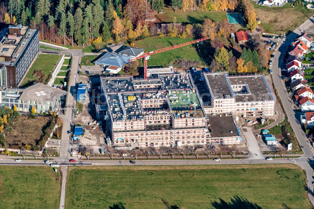 Aerial photograph Freudenstadt - Construction site for a new extension H-Quadrat to the hospital grounds in Freudenstadt in the state Baden-Wurttemberg, Germany
