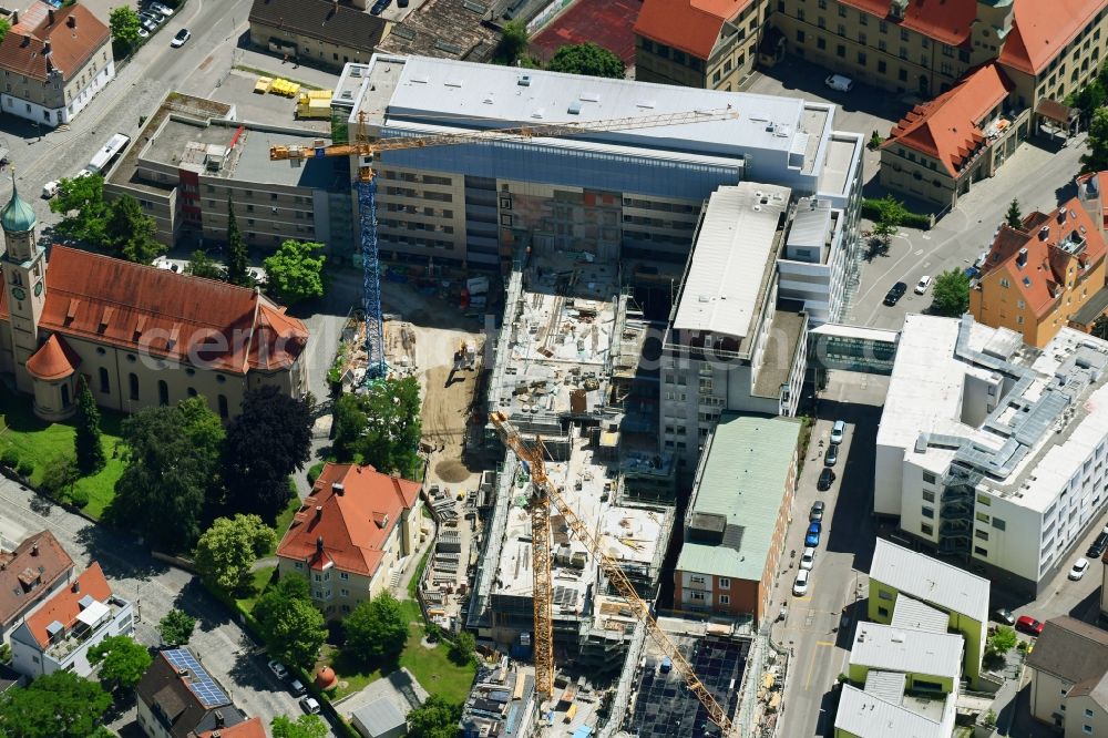 Augsburg from the bird's eye view: Construction site for a new extension to the hospital grounds Josefinum KJF Fachklinik on Kapellenstrasse in Augsburg in the state Bavaria, Germany