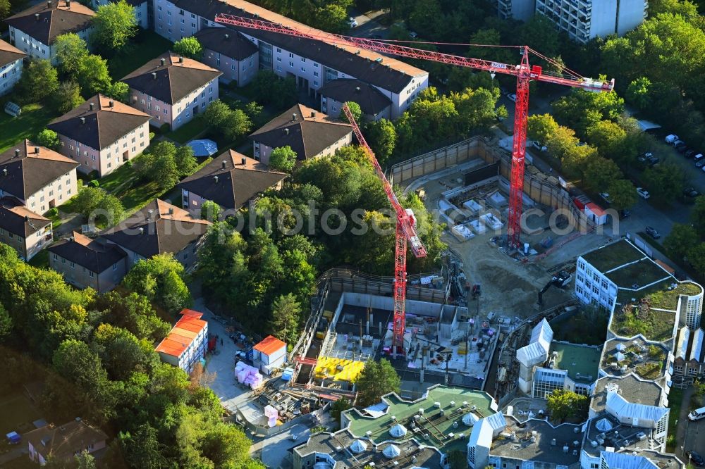 Aerial image München - Construction site for a new extension to the hospital grounds KBO Kinderzentrum on Heiglhofstrasse in the district Hadern in Munich in the state Bavaria, Germany