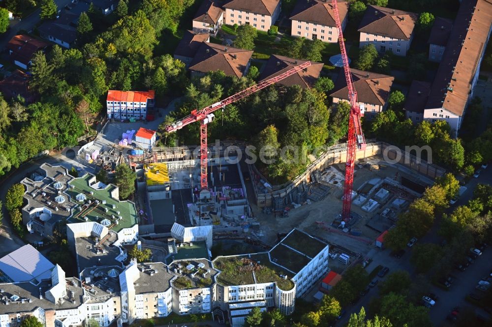 München from above - Construction site for a new extension to the hospital grounds KBO Kinderzentrum on Heiglhofstrasse in the district Hadern in Munich in the state Bavaria, Germany